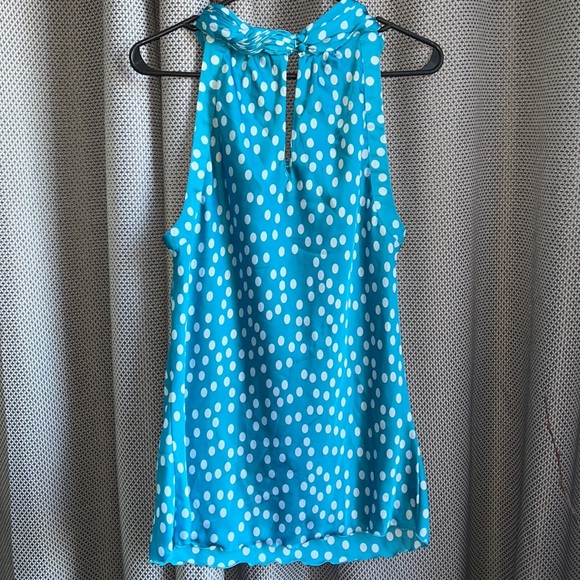 New Directions XLP Polka Dot Twist Neck Sleeveless Blouse Turquoise - Picture 4 of 7